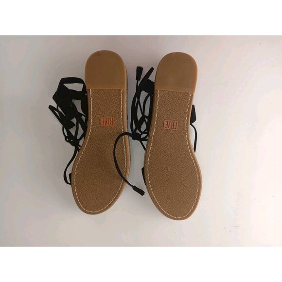 Frye Sandals Women 8M Miranda Shoes Black Leather Gladiator Ankle Strap Wedge - Picture 7 of 11